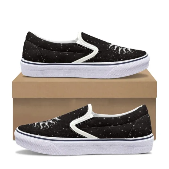 Custom Starry Sun Logo Printing Slip-On Canvas Shoes for Men and Women - Print On Demand