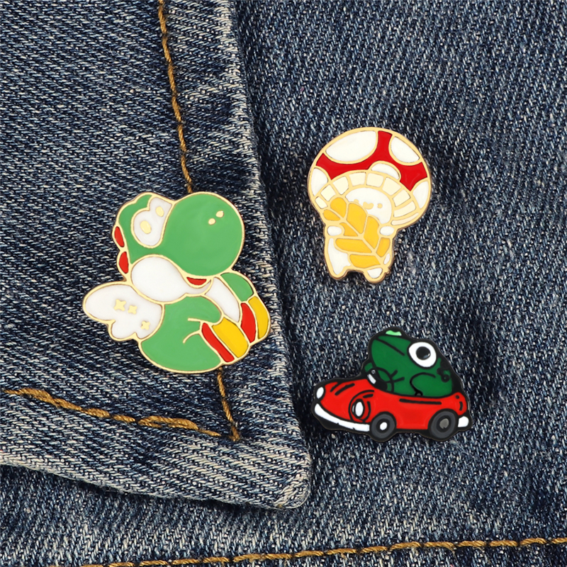 Cartoon Frog Driver Enamel Pins Dinosaur Mushroom Red Car Brooches Funny Cute Animal Jewelry Clothes Bag Badge Gift for Children