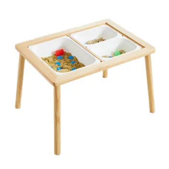 Wooden Sensory Table with Sand Pit and Paper Roll Holder for Kids