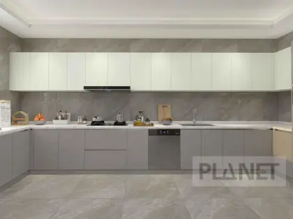 Custom matt grey home kitchen cabinets with island