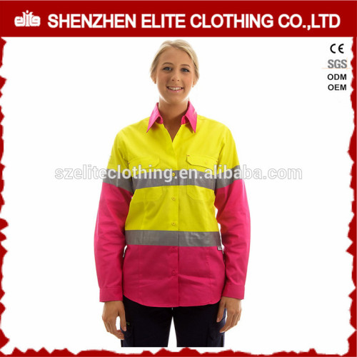 women 100% cotton hi vis pink safety reflective shirts