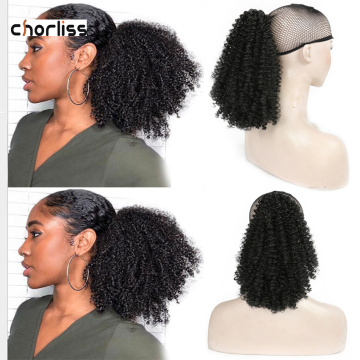 Short Synthetic Ponytail Kinky Curly Drawstring Hairpiece Donut Synthetic Hair Bun Afro Puff Chignon Hairpieces For Women