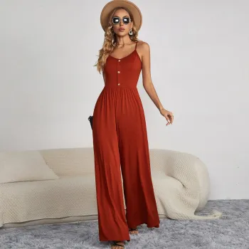Women's New Summer Solid Color Casual Sleeveless Pullover V-Neck Loose Fit Dress Pants