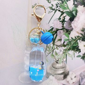 Drift Bottle quicksand cartoon key chain with water