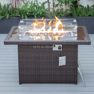 Rectangle Rattan Fire Pit Table Set - Propane Gas Outdoor Patio Fireplace