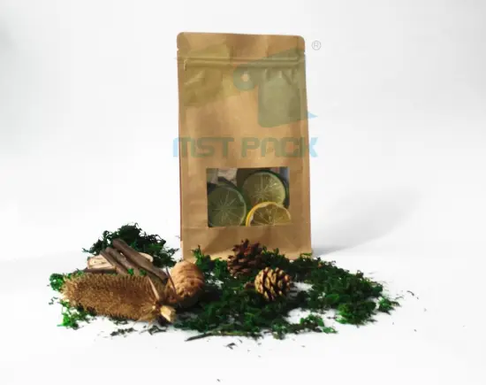 Paper Flat Bottom Pouch with Window Pocket Zipper