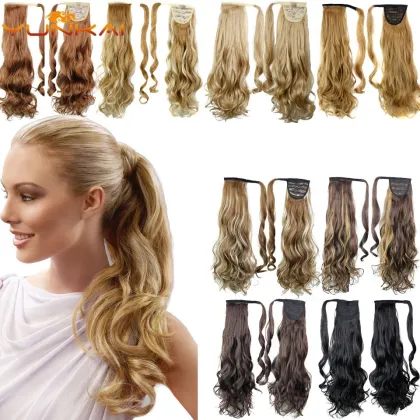 Cheap curly wrap around  ponytails synthetic hair extension accessories long wavy Synthetic Hair Ponytails for white black women