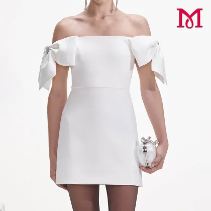 White large bow studded diamond dress