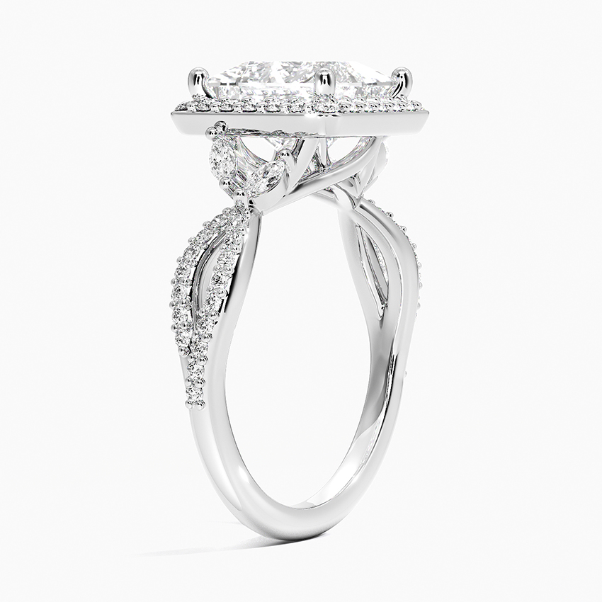 Angled View na nagdedetalye sa Twisted Shank at Hidden Marquise Diamond Gallery