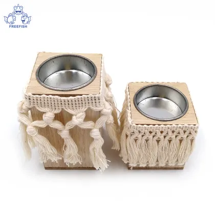 Set of 2 Wood tealight Candle Holders