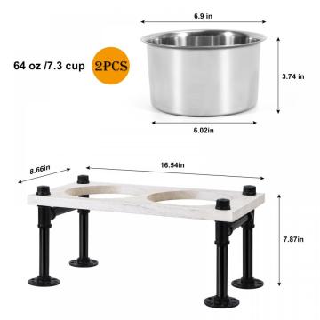 Hochbezogene Hundeschale mit zwei Edelstahlschalen