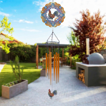 Outdoor Metal Wind Chimes with Rooster Spinner for Garden and Patio