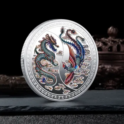 China Lucky Coin: Dragon and Phoenix Collection - Colored, Gold and Silver Plated Coin