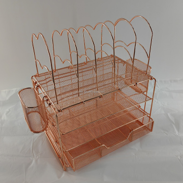 Organizzatore desktop in rete metallica in metallo rosa con cassetti - Penna e carta