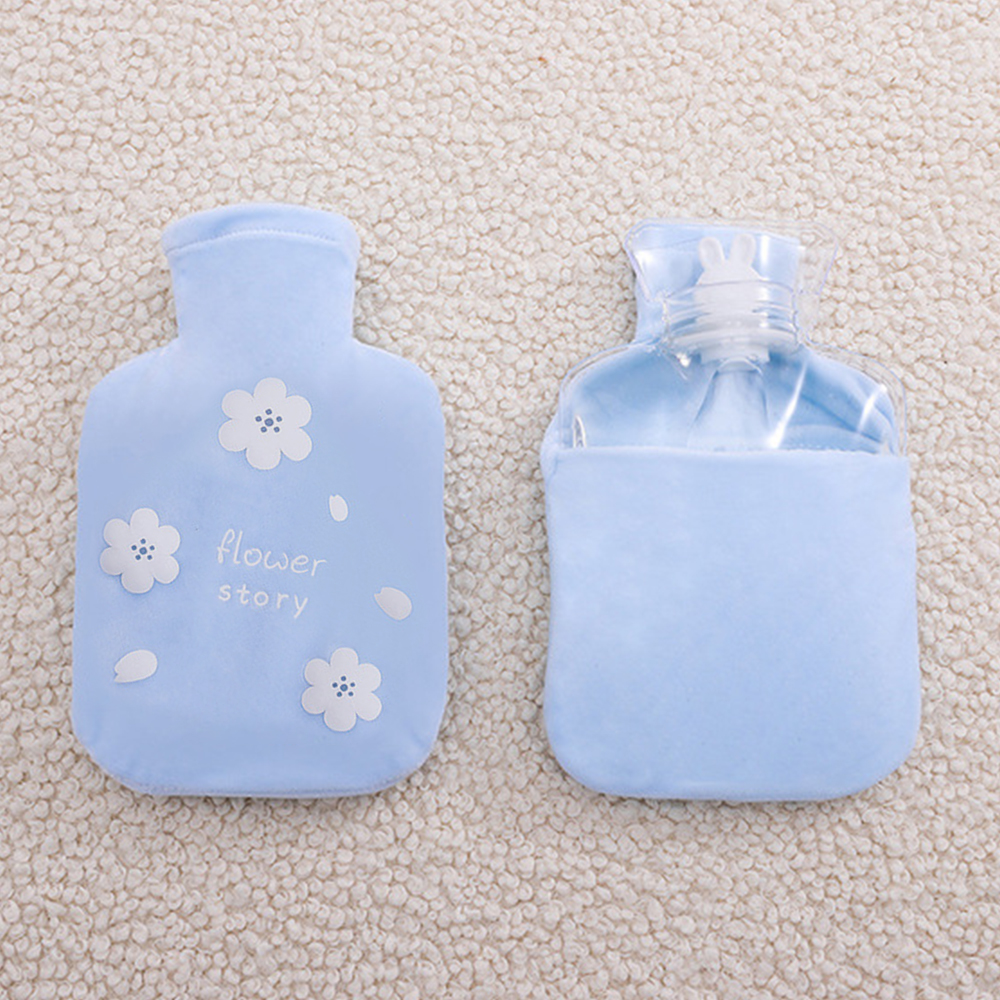 1PCs Keep Warm Cute PVC Stress Pain Relief Therapy Hot Water Bottle Bag With Soft Flannel Cover Heat Reusable Hand Warmer 350ml