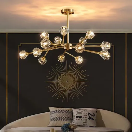 Modern Minimalist Luxury Copper LED Chandelier with Glass