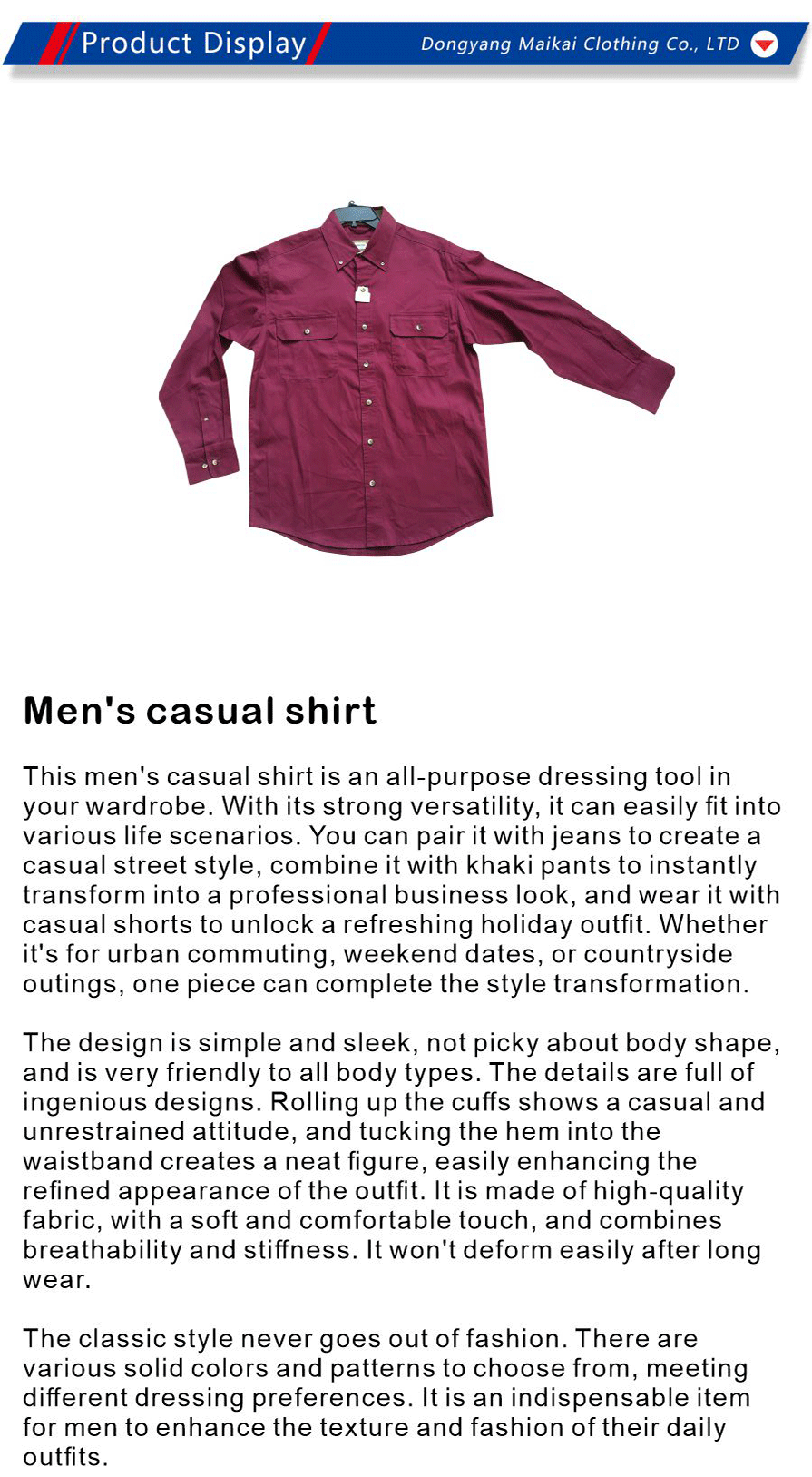 Comfortable men's casual shirts