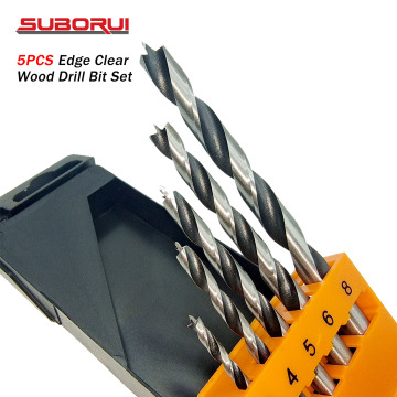Borui 5PC HCS Edge Ground Woodworking Drill Bit Set - Three Teeth Carbon Steel Wood Drill Bits