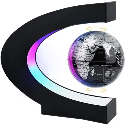 Glowing Floating Auto-Rotate Magnetic Levitation World Map Globe with C Shape Base