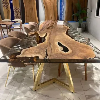 Modern Furniture Direct Solid Walnut Wood Cafe Coffee Kitchen Restaurant River Dining Table Epoxy Resin Slab