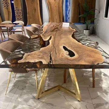 Modern Furniture Direct Solid Walnut Wood Cafe Coffee Kitchen Restaurant River Dining Table Epoxy Resin Slab