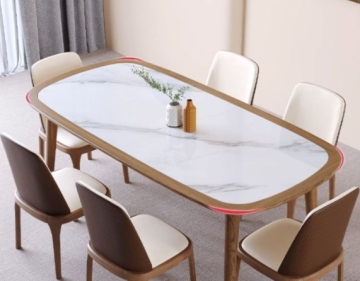 2024 Madera de madera maciza Rectangular Nordic Marble Slab Mesa y sillas de comedor