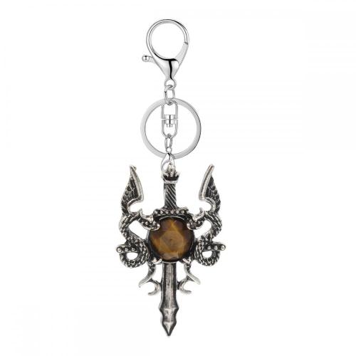 Vintage Twin Dragon Sword alloy keychain