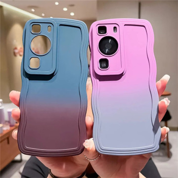 Luxury Dual Color Gradient Wave Edge Lens Protect Soft TPU Cover Phone Case for Huawei