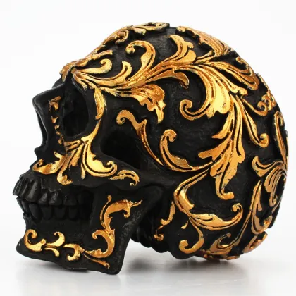 Creative Resin Golden Trumpet Flower Skull Desktop Ornament - CP192