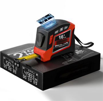 2-in-1 Digital Tape Measure - 16 Feet, 6 Units, 4 Modes, 50 Records