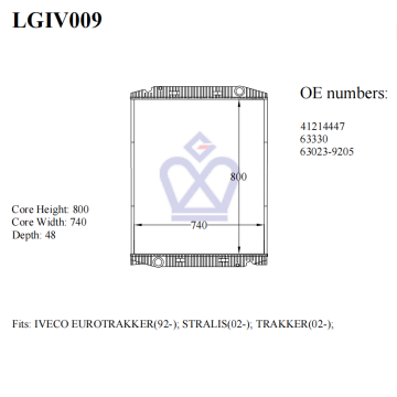 Iveco truck radiator, 41214447, 63330, 63023, 9205, LGIV009