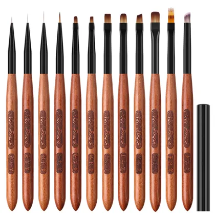 12pcs New Style Nail Pen Brush Set: Gourd Pen, Sandalwood Pole, Pull Line Drawing Nail Gel Pen Brushes