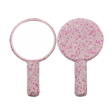 Custom Logo Lighted Mini Pocket Heart-Shaped Cosmetic Mirror with Diamond Encrusting