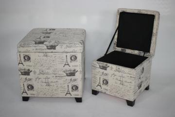 Upholstered  S/2 fabric storage ottoman
