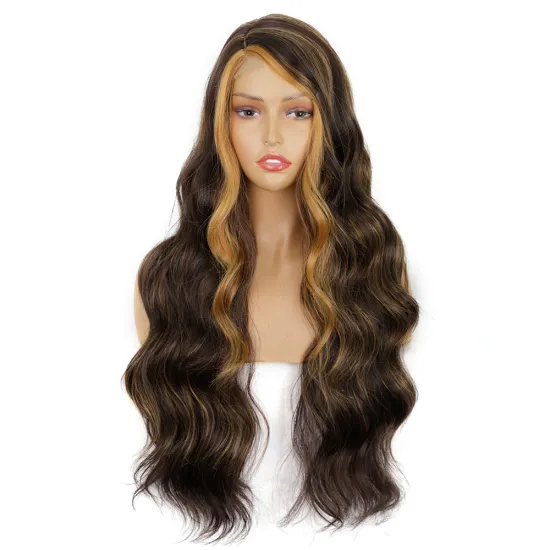 Highlight Blonde High Quality Side Part Synthetic lace Long Wavy Glueless Wig Women Cosplay Heat Resistant Fiber Curly Color Wig