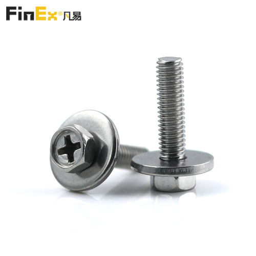 SUS304 Phillips Hex Head SEMS Screws with Large Flat Washer