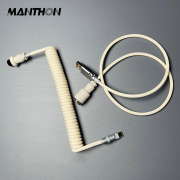Custom Coiled Type C USB Cable Ivory White Aviator Keyboard Cable
