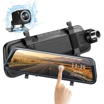 QSF New Mirror Dash Cam: 1080P HD Touchscreen Dual-Lens with RearView Night Vision for Car DVR Camera - Factory Dash Cam