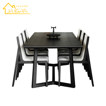 Modern Black Oak Rectangle Wood 6 Seater Dining Table and Chairs Set