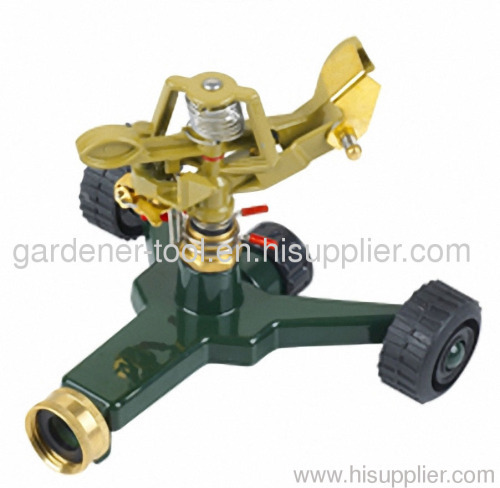 Metal Garden Water Sprinkler With Zinc Wheel Base 