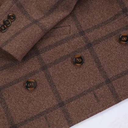 classic double breasted plaid long coat High level Lapel Fashion women long coat wool trench coat