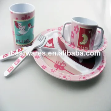 Promotional plastic melamine pink kids dinnerware set