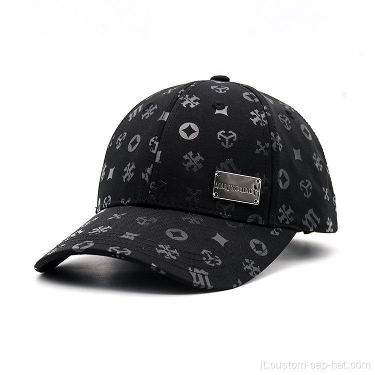 Tappo da baseball di stampa di sublimazione nera con badge metallico