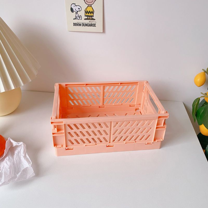 OOTDTY Collapsible Crate Plastic Folding Bathroom Storage Box Basket Utility Cosmetic Container Desktop Holder Home Use