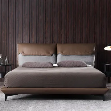 genuine leather fabric king size bed upholstered bedroom