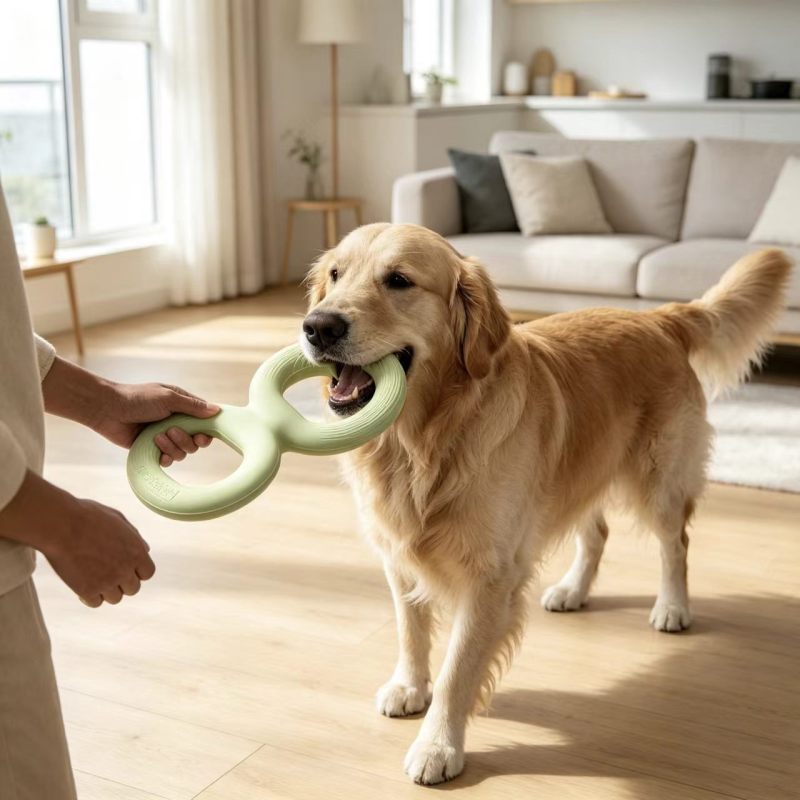 Green Natural Rubber Dog Chew Ring, Interactive Training Toy, Durable Bite-Resistant Pet Toy for Small, Medium and Large Dogs