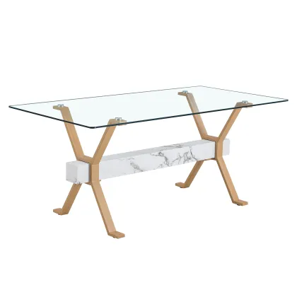 Elegant Glass Surface Dining Table with Cockroach Leg