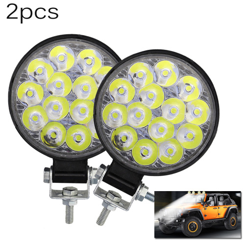 2pcs/set Car Truck Round Work Lights 14-LED Spot Light Flood 12V 24V Bulb Driving Lamp Waterproof Work Lights With Bracket 6500K