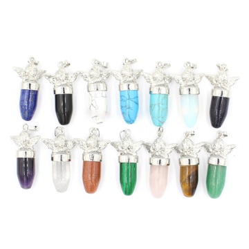 Natural Crystal Gemstone angel bullet Stone Pendant Necklace for Women and Girls Fashion Jewelry with two Chains