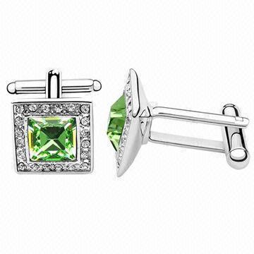 Swarovski Cufflink with White Gold Plating, OEM Orders are Welcome